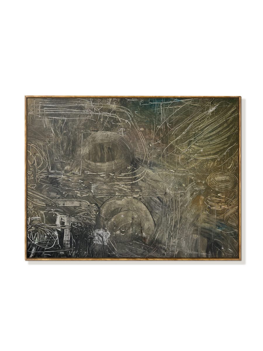 Abstract art piece with geometric shapes and patterns on a white background