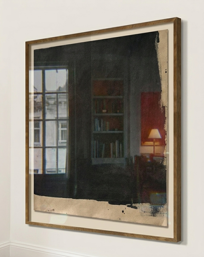 Framed abstract painting on a wall