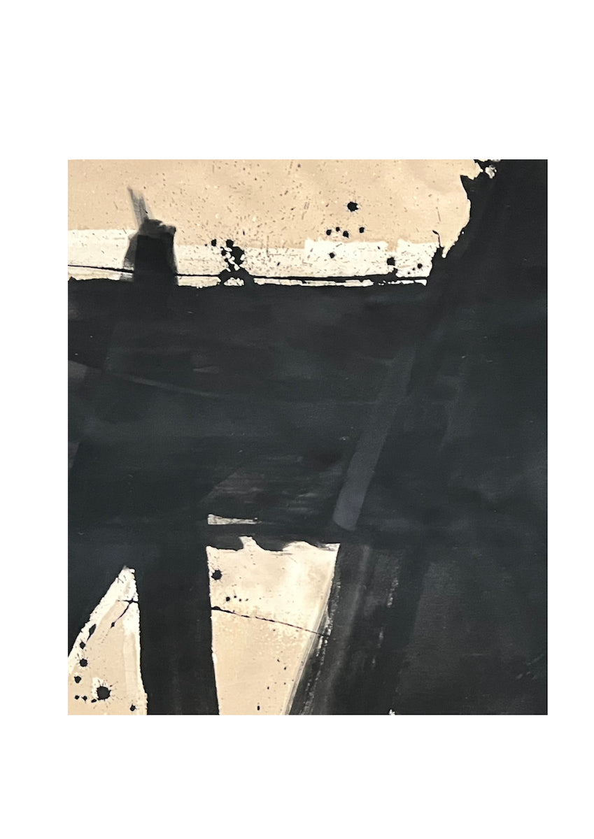 Abstract art piece with black, white, and beige colors
